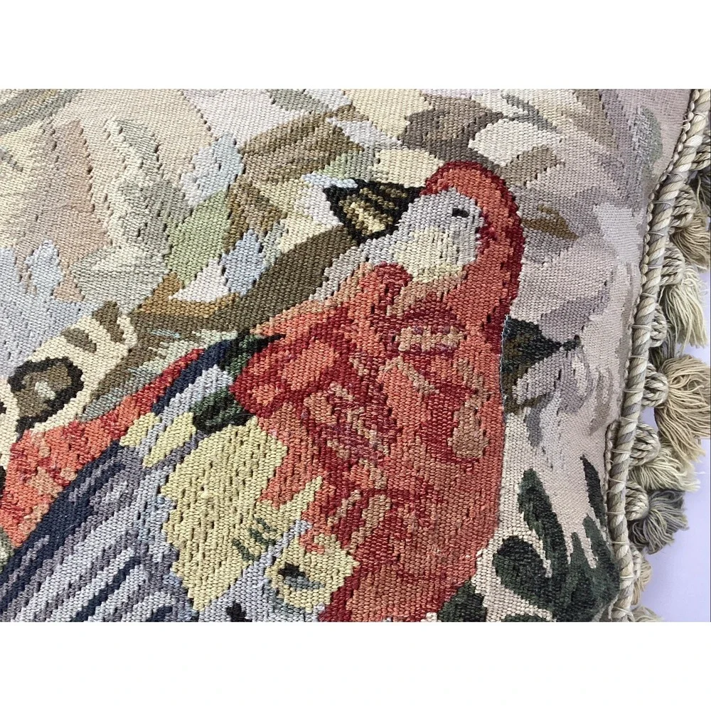 Wool Tapestry Pillow W/ Tassels Parrot Bird On A Branch Feather Stuffed20x20